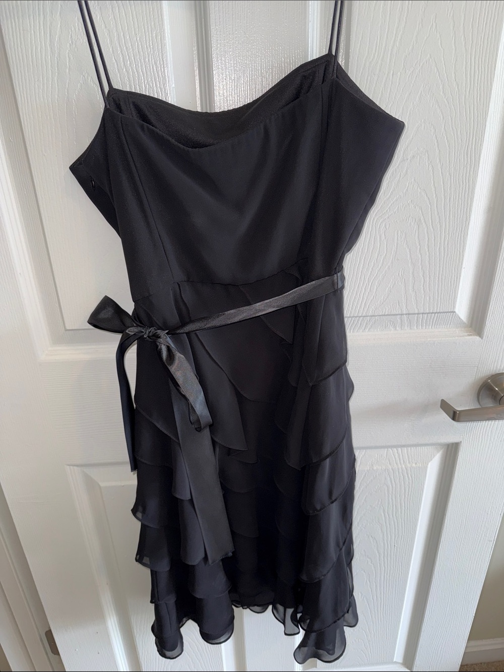 Black Layered Chiffon Spaghetti Strap Dress - Picture 4 of 5